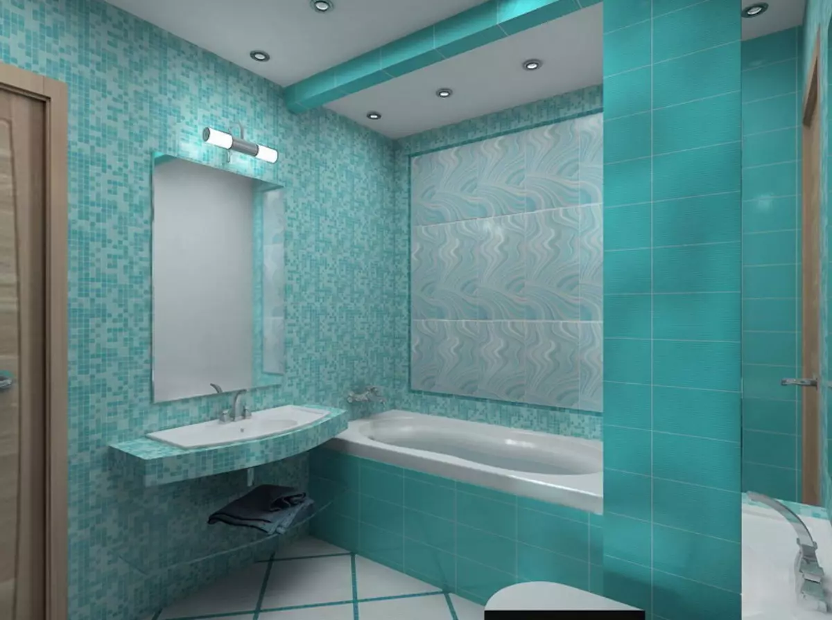 Turkuaz Banyo (61 Fotoğraf): Bu renkte banyo tasarımı örnekleri. Renklerde anlıyoruz, güzel bir iç mekan yaratıyoruz 10203_13