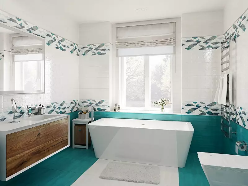 Bilik mandi Turquoise (61 foto): Contoh reka bentuk bilik mandi dalam warna ini. Kita faham dalam warna, buat pedalaman yang indah 10203_15