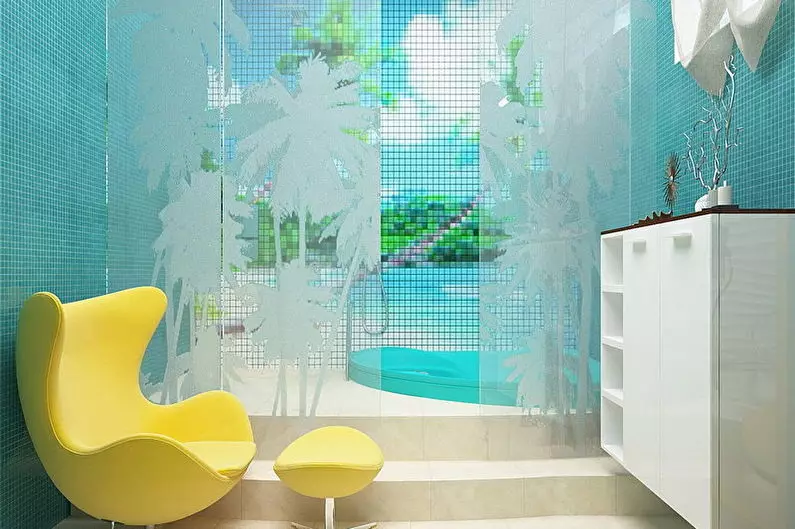 Туркуиза угаалгын өрөө (61 зураг): Энэ өнгөнд угаалгын өрөөний дизайны жишээ. Бид өнгөөр ​​ойлгож, үзэсгэлэнтэй дотоод засал чимэглэлийг бий болго 10203_19