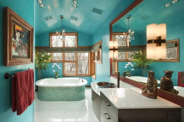 Туркуиза угаалгын өрөө (61 зураг): Энэ өнгөнд угаалгын өрөөний дизайны жишээ. Бид өнгөөр ​​ойлгож, үзэсгэлэнтэй дотоод засал чимэглэлийг бий болго 10203_2