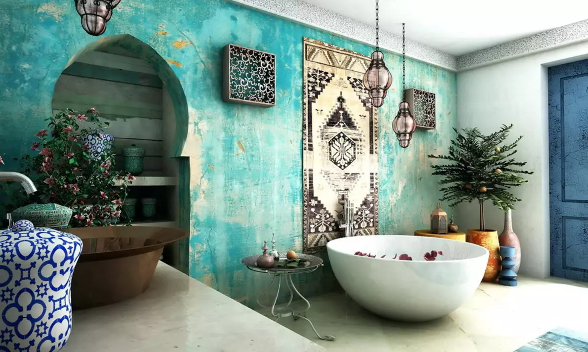 Туркуиза угаалгын өрөө (61 зураг): Энэ өнгөнд угаалгын өрөөний дизайны жишээ. Бид өнгөөр ​​ойлгож, үзэсгэлэнтэй дотоод засал чимэглэлийг бий болго 10203_24