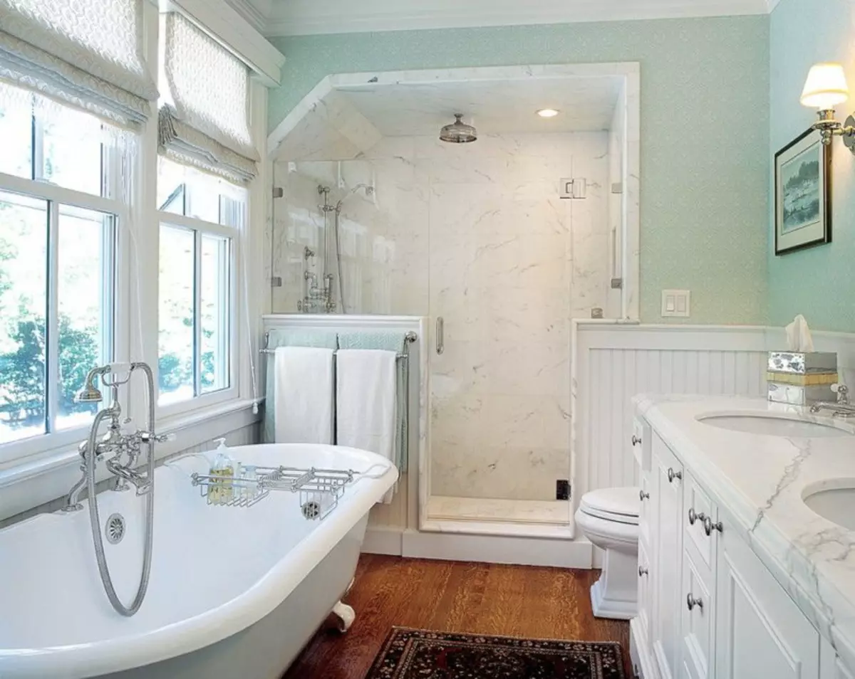 Туркуиза угаалгын өрөө (61 зураг): Энэ өнгөнд угаалгын өрөөний дизайны жишээ. Бид өнгөөр ​​ойлгож, үзэсгэлэнтэй дотоод засал чимэглэлийг бий болго 10203_31