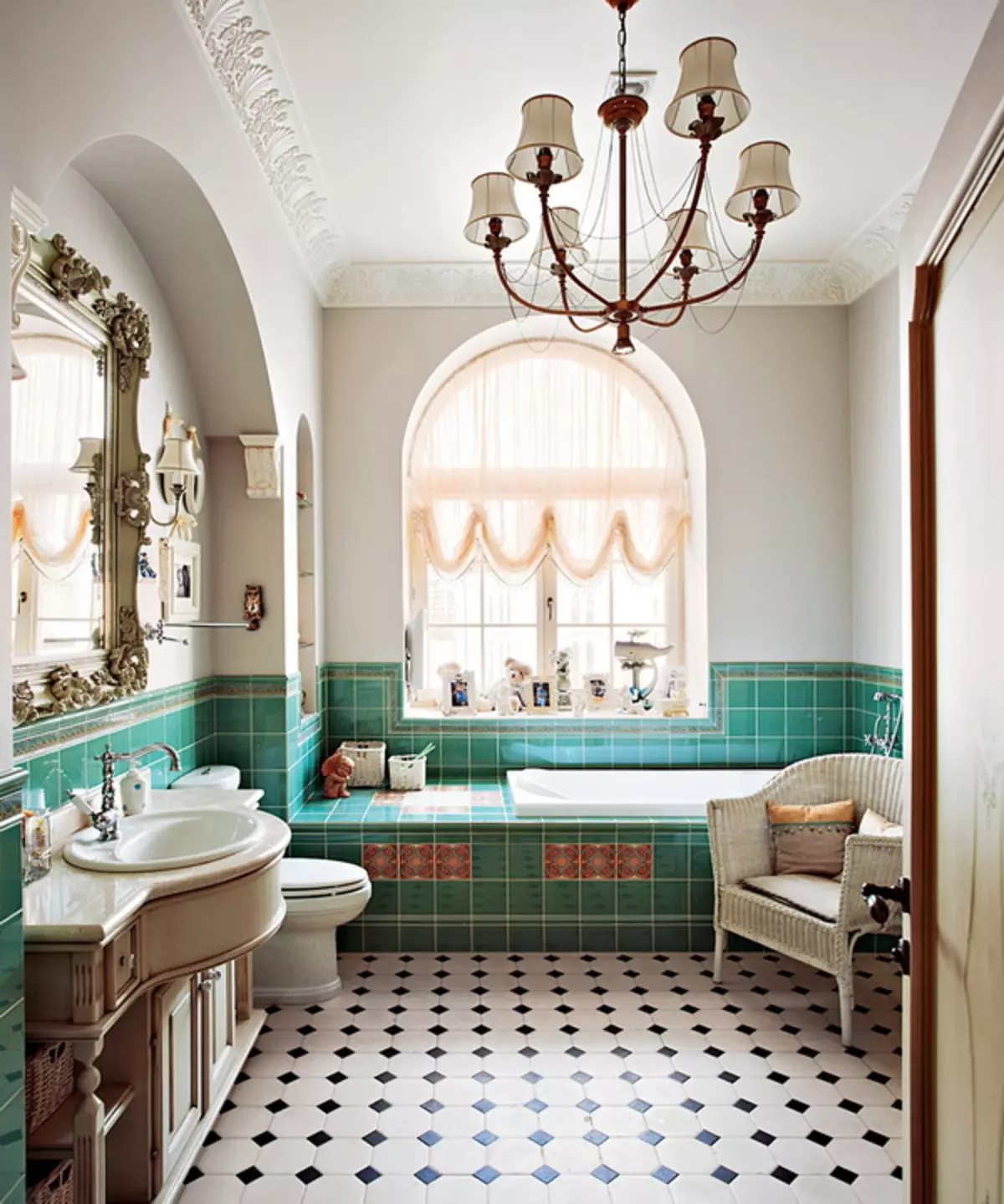 Bilik mandi Turquoise (61 foto): Contoh reka bentuk bilik mandi dalam warna ini. Kita faham dalam warna, buat pedalaman yang indah 10203_4