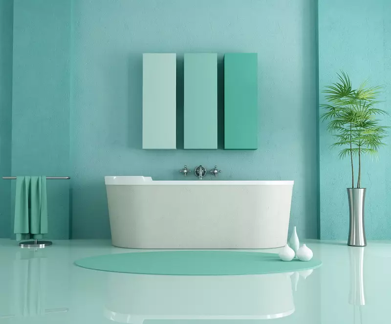 Turkuaz Banyo (61 Fotoğraf): Bu renkte banyo tasarımı örnekleri. Renklerde anlıyoruz, güzel bir iç mekan yaratıyoruz 10203_42