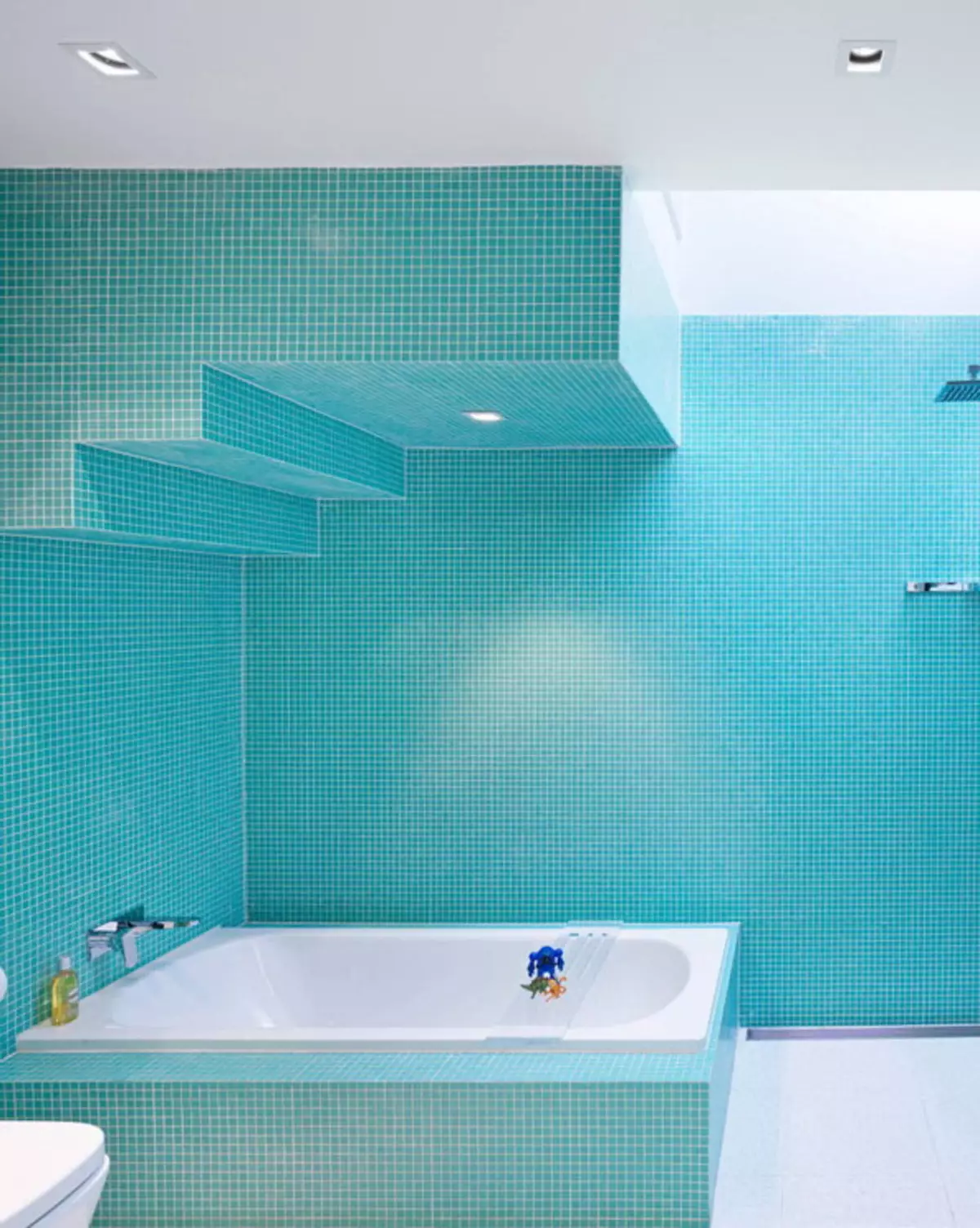 Туркуиза угаалгын өрөө (61 зураг): Энэ өнгөнд угаалгын өрөөний дизайны жишээ. Бид өнгөөр ​​ойлгож, үзэсгэлэнтэй дотоод засал чимэглэлийг бий болго 10203_46