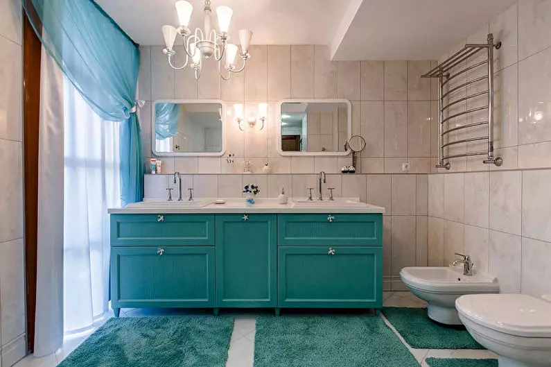 Bilik mandi Turquoise (61 foto): Contoh reka bentuk bilik mandi dalam warna ini. Kita faham dalam warna, buat pedalaman yang indah 10203_49