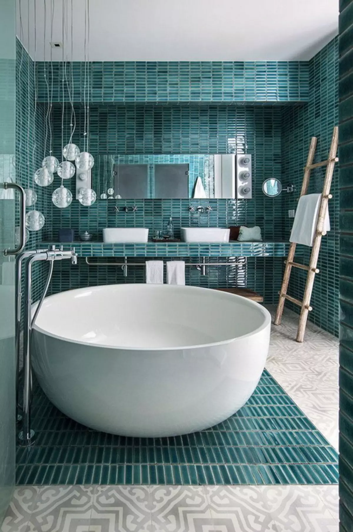 Bilik mandi Turquoise (61 foto): Contoh reka bentuk bilik mandi dalam warna ini. Kita faham dalam warna, buat pedalaman yang indah 10203_5