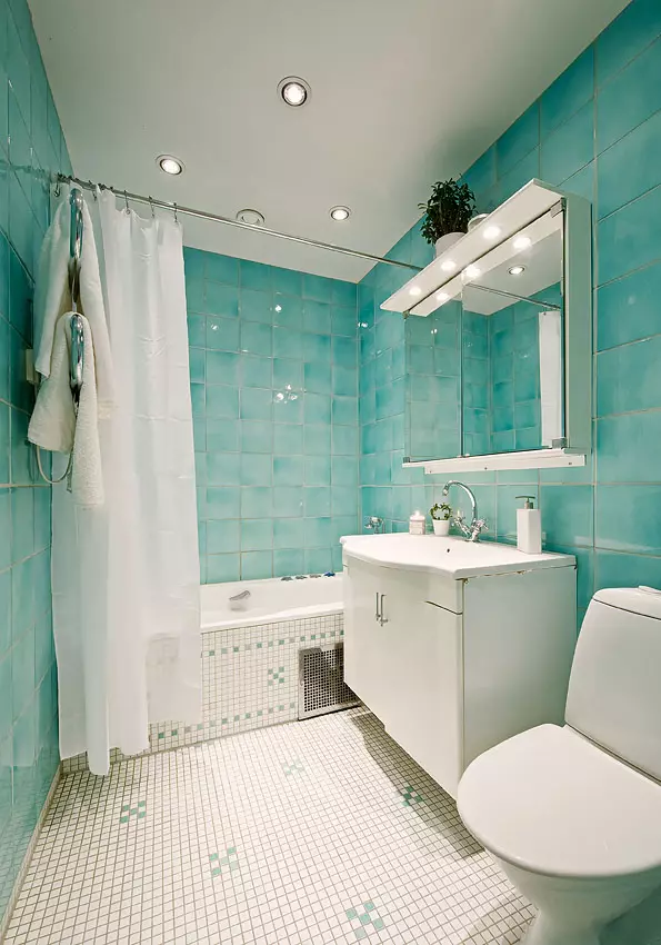 Туркуиза угаалгын өрөө (61 зураг): Энэ өнгөнд угаалгын өрөөний дизайны жишээ. Бид өнгөөр ​​ойлгож, үзэсгэлэнтэй дотоод засал чимэглэлийг бий болго 10203_56