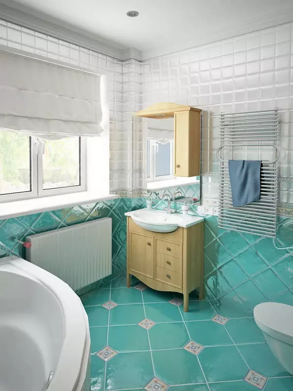 Туркуиза угаалгын өрөө (61 зураг): Энэ өнгөнд угаалгын өрөөний дизайны жишээ. Бид өнгөөр ​​ойлгож, үзэсгэлэнтэй дотоод засал чимэглэлийг бий болго 10203_61