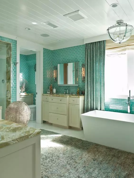 Bilik mandi Turquoise (61 foto): Contoh reka bentuk bilik mandi dalam warna ini. Kita faham dalam warna, buat pedalaman yang indah 10203_8