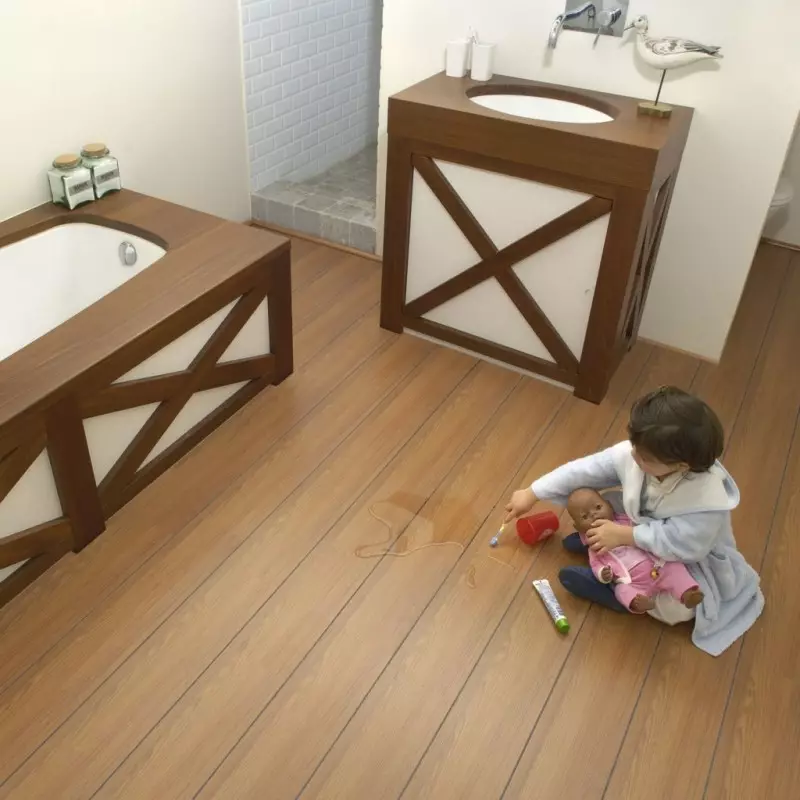 Bilik mandi Laminate: plastik tahan kelembapan, vinil dan jenis lain di dinding dan untuk lantai. Ulasan 10204_23