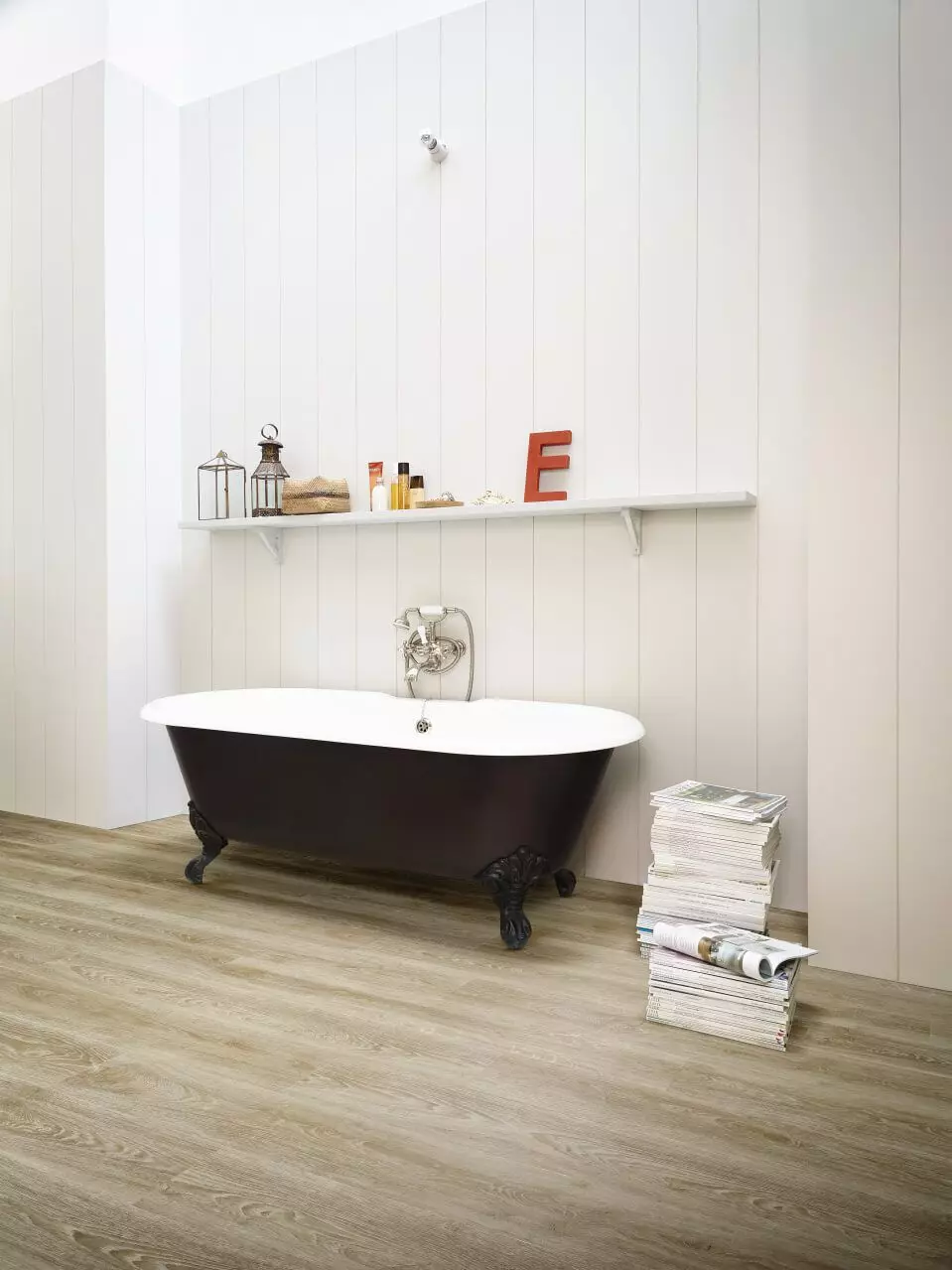 Bilik mandi Laminate: plastik tahan kelembapan, vinil dan jenis lain di dinding dan untuk lantai. Ulasan 10204_41