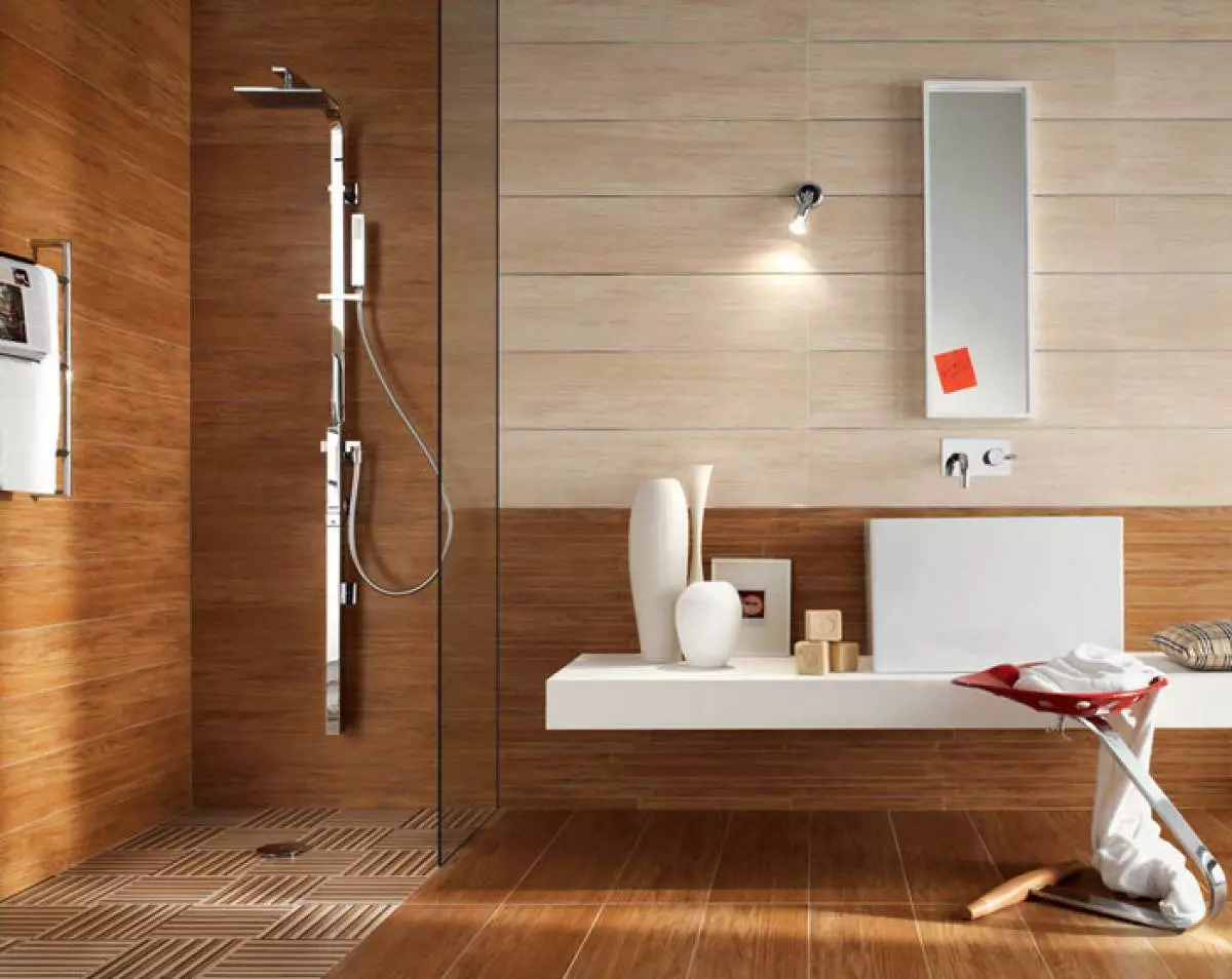 Bilik mandi Laminate: plastik tahan kelembapan, vinil dan jenis lain di dinding dan untuk lantai. Ulasan 10204_9