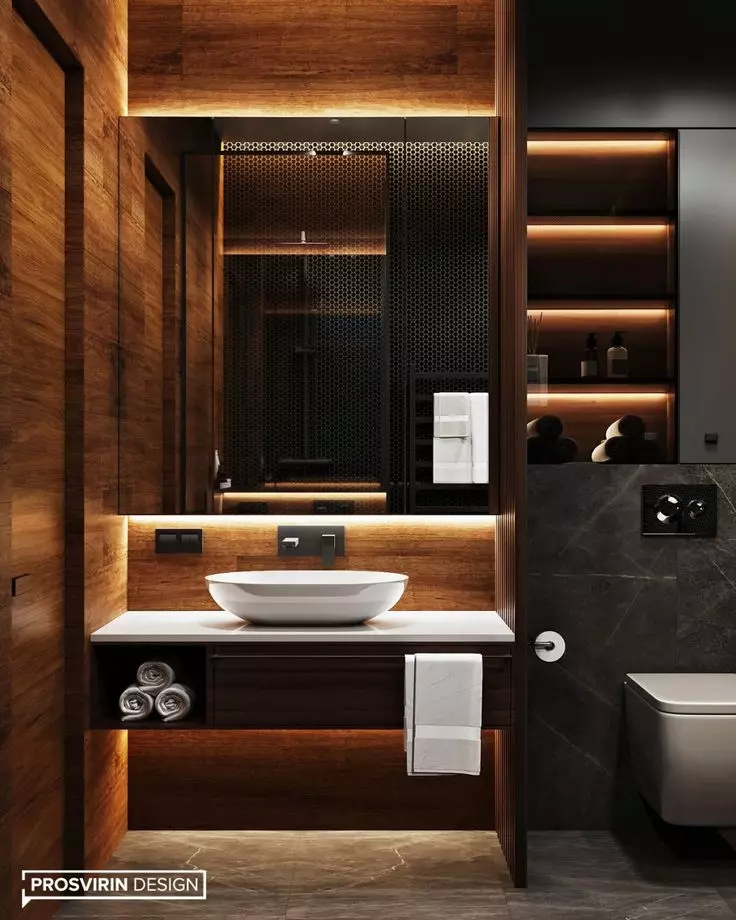 Badeværelse design 5 kV. M (111 Billeder): Projekter af smukke badeværelser 5 kvadratmeter i lejligheden, moderne interiør med en vaskemaskine 10205_13