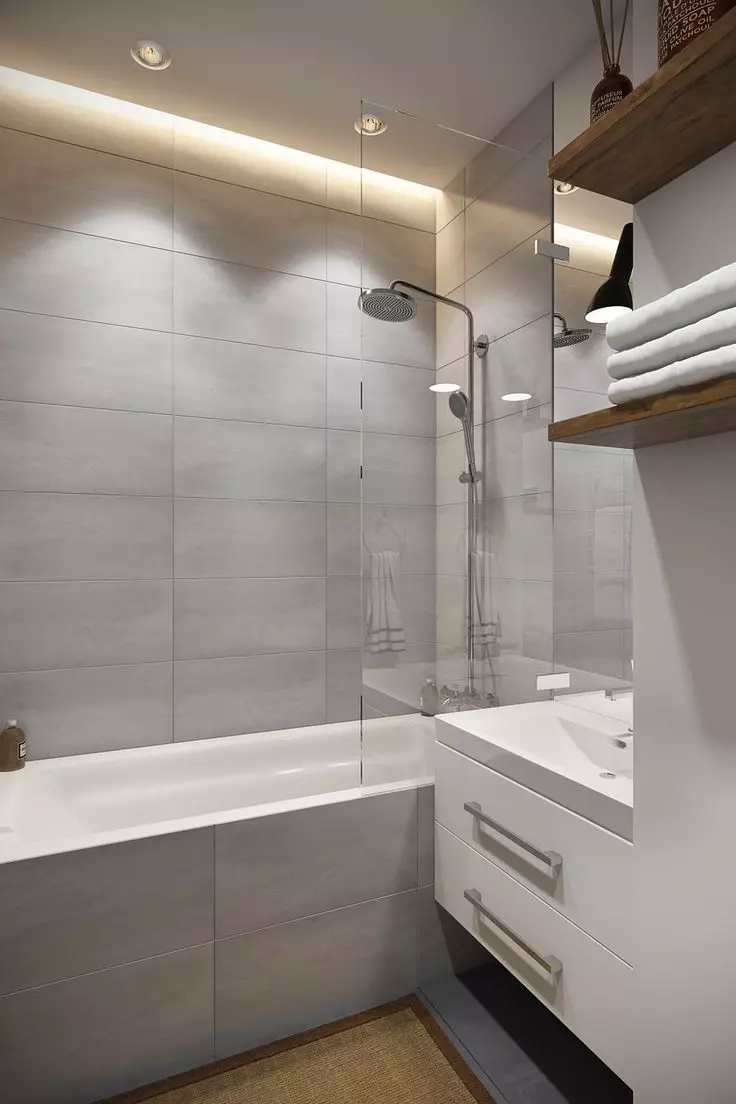 Banĉambro Design 5 KV. M (111 fotoj): Projektoj de belaj banĉambroj 5 kvadrataj metroj en la apartamento, moderna interno kun lavmaŝino 10205_30