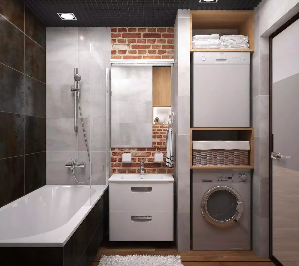 Banĉambro Design 5 KV. M (111 fotoj): Projektoj de belaj banĉambroj 5 kvadrataj metroj en la apartamento, moderna interno kun lavmaŝino 10205_45