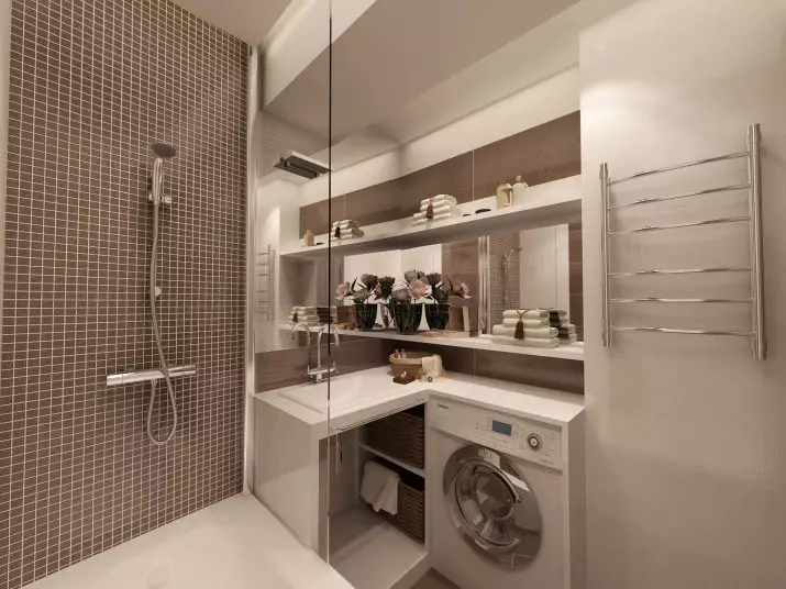 Kupaonica dizajn 5 kV. M (111 fotografije): Projekti prekrasnih kupaonica 5 četvornih metara u apartmanu, moderan interijer s perilicom rublja 10205_8