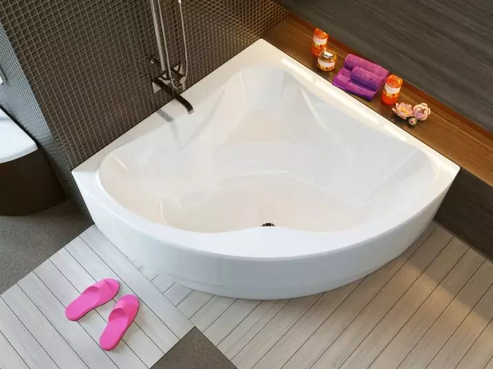 Angle fürdők (101 fotó): Bath érmén sarokkáddal, aszimmetrikus, nagy dupla és kicsi, színes modellek, fém modellek hidromasszázs és nélküle 10219_12