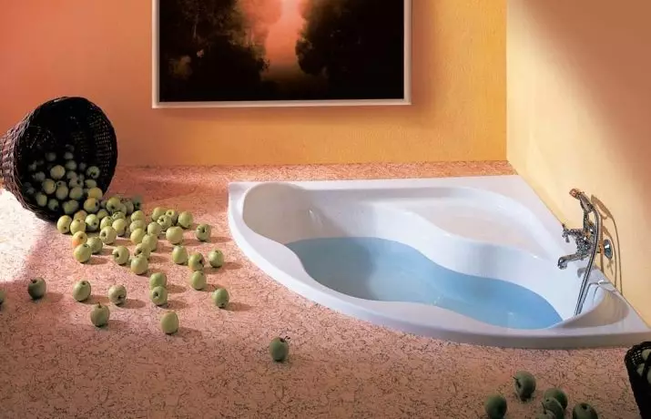 Leņķa vannas (101 fotogrāfijas): vannas dizaina iezīmes ar stūra vannu, asimetriskiem, lieliem dubultiem un maziem, krāsu modeļiem, metāla modeļiem ar hidromasāžu un bez tā 10219_18