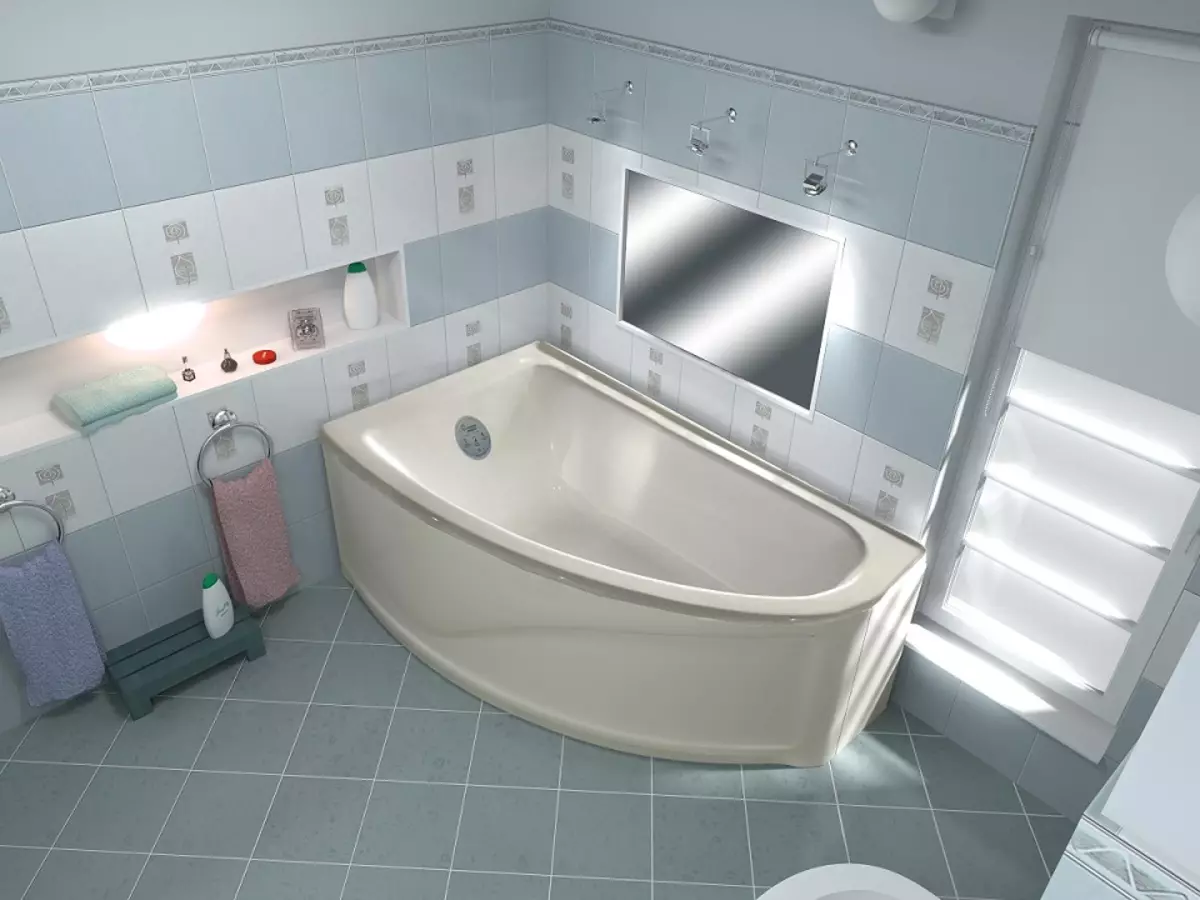 Угао купке (101 пхотос): купатило дизајн карактерише са угла купатилом, асиметричних, великих двоструких и малих, боја модела, металних модела са хидромасажном и без њега 10219_31