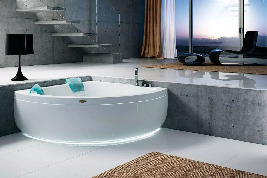 Угао купке (101 пхотос): купатило дизајн карактерише са угла купатилом, асиметричних, великих двоструких и малих, боја модела, металних модела са хидромасажном и без њега 10219_37