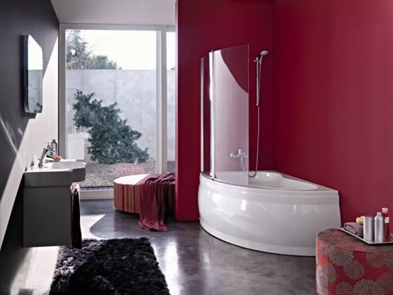 حمامات الزاوية (101 صورة): ميزات تصميم الحمام مع حمام ركن، غير متناظرة، مزدوجة مزدوجة وصغيرة، نماذج ملونة، نماذج معدنية مع الهيدروماسات وبدون ذلك 10219_43