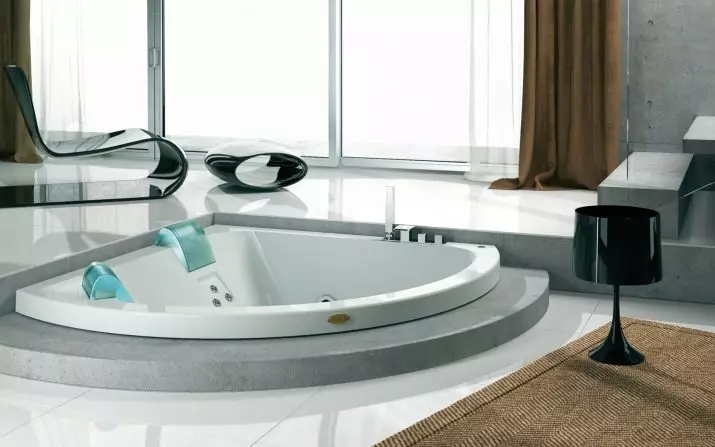 حمامات الزاوية (101 صورة): ميزات تصميم الحمام مع حمام ركن، غير متناظرة، مزدوجة مزدوجة وصغيرة، نماذج ملونة، نماذج معدنية مع الهيدروماسات وبدون ذلك 10219_88