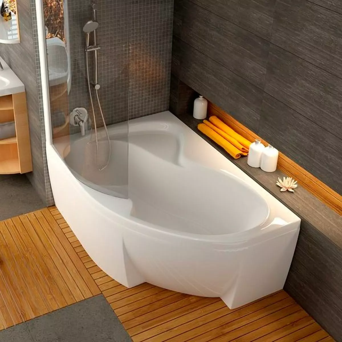 Little bathtubs: mini-bath sizes. Mga tip para sa pagpili ng isang maliit na paliguan, mga halimbawa ng compact bath sa loob 10223_57