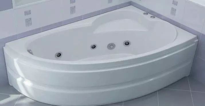 Вуглавыя ванны з гідрамасажам: памеры ваннаў-джакузі. Чыгунная гідромассажной ванна і іншыя мадэлі для маленькіх і вялікіх пакояў 10228_17