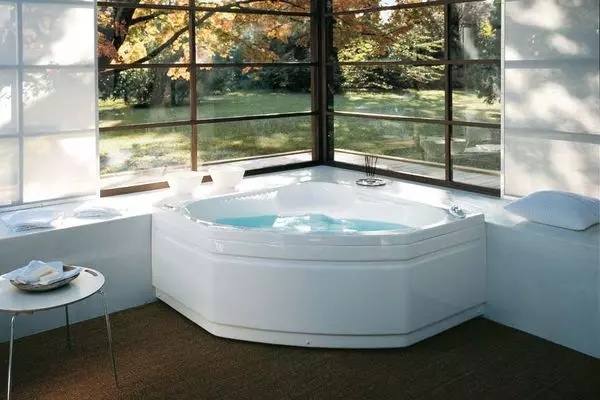 Corner hydromassage baths: the size of a jacuzzi bath. Cast iron hot tub and other models for small and large rooms 10228_5