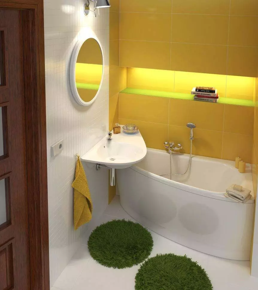 Hjørne badeværelser på badeværelset (79 billeder): Interiørdesign muligheder med hjørne badeværelse, smukke ideer 10233_66
