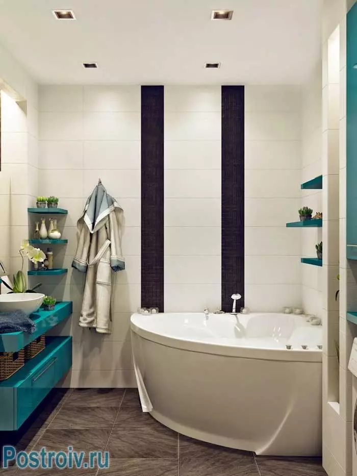 બાથરૂમમાં કોર્નર બાથરૂમ્સ (79 ફોટા): કોર્નર બાથરૂમમાં, સુંદર વિચારો સાથે આંતરિક ડિઝાઇન વિકલ્પો 10233_7