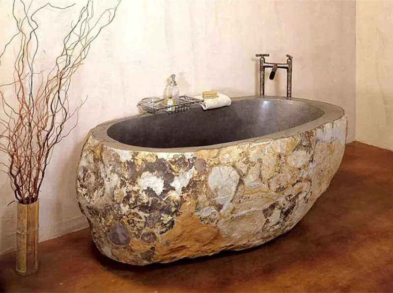 Baths Stone: pluses ak dezavantaj nan basen wòch atifisyèl ak natirèl. Larisi ak lòt peyi yo. Dimansyon: 185x90 ​​cm ak 150x70 cm, 180x80 cm. Reviews Kliyan 10252_14