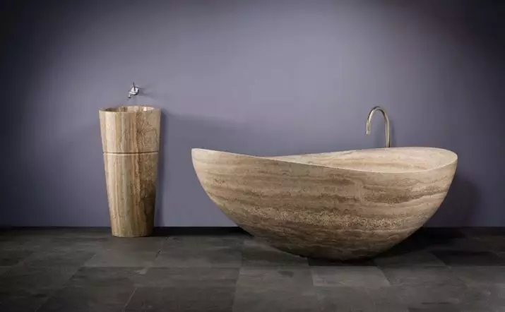 Baths Stone: pluses ak dezavantaj nan basen wòch atifisyèl ak natirèl. Larisi ak lòt peyi yo. Dimansyon: 185x90 ​​cm ak 150x70 cm, 180x80 cm. Reviews Kliyan 10252_61