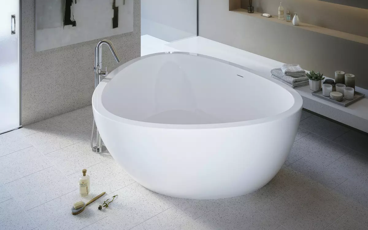 Mišrios marmuro vonios: marmuro vonios privalumai ir trūkumai. Kampinės vonios, pagamintos iš mesti dirbtinio marmuro ir kitų modelių. Klientų atsiliepimai. \ T 10263_33