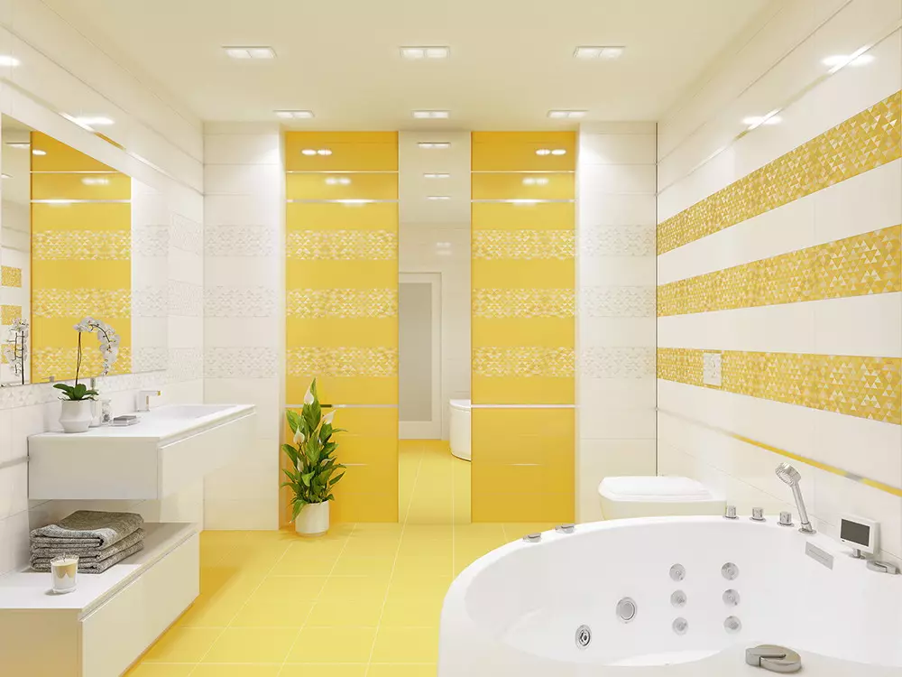 Rumena kopalnica (60 fotografij): rumene keramične ploščice v kopalniškem oblikovanju in drugih končnih materialih 10280_10