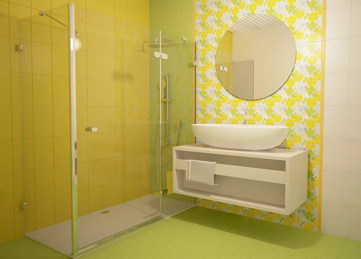 အဝါရောင်ရေချိုးခန်း (60 ဓာတ်ပုံများ): ရေချိုးခန်းဒီဇိုင်းနှင့်အခြားအပြီးသတ်ပစ္စည်းများအဝါရောင်ကြွေထည်များ 10280_12