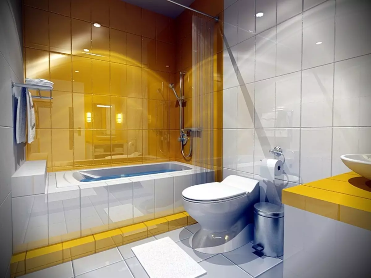 Kollane vannituba (60 fotot): kollased keraamilised plaadid vannitoa disainis ja muudes viimistlusmaterjalides 10280_17