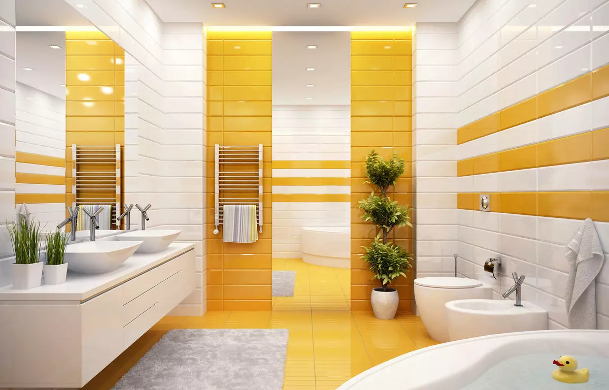 Kollane vannituba (60 fotot): kollased keraamilised plaadid vannitoa disainis ja muudes viimistlusmaterjalides 10280_18