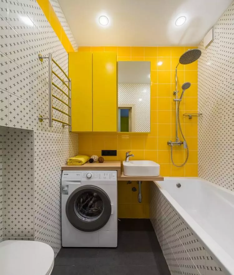 Kollane vannituba (60 fotot): kollased keraamilised plaadid vannitoa disainis ja muudes viimistlusmaterjalides 10280_21
