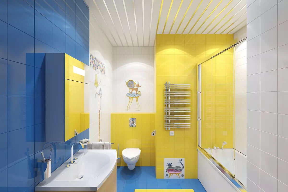 Kollane vannituba (60 fotot): kollased keraamilised plaadid vannitoa disainis ja muudes viimistlusmaterjalides 10280_23