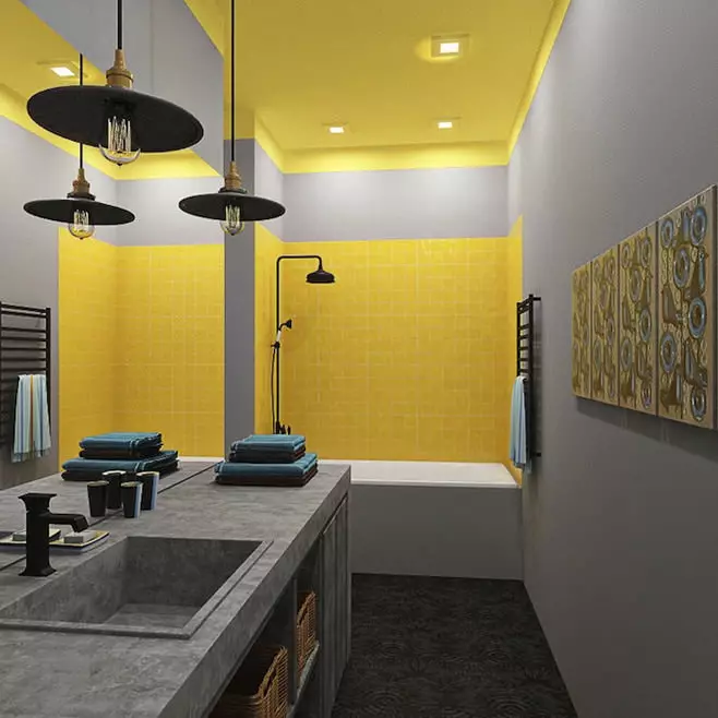 Kollane vannituba (60 fotot): kollased keraamilised plaadid vannitoa disainis ja muudes viimistlusmaterjalides 10280_31