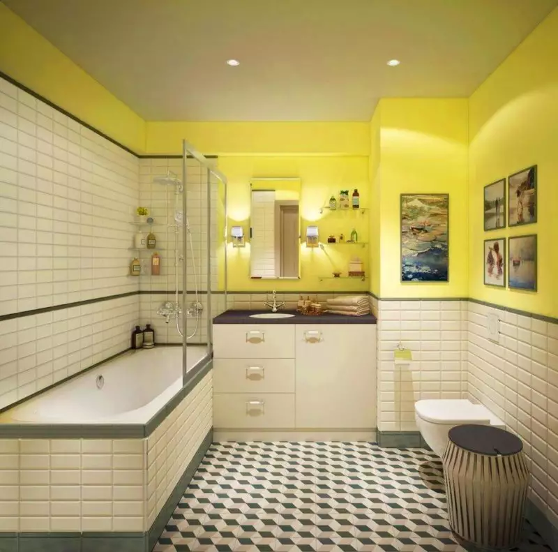 Kollane vannituba (60 fotot): kollased keraamilised plaadid vannitoa disainis ja muudes viimistlusmaterjalides 10280_32