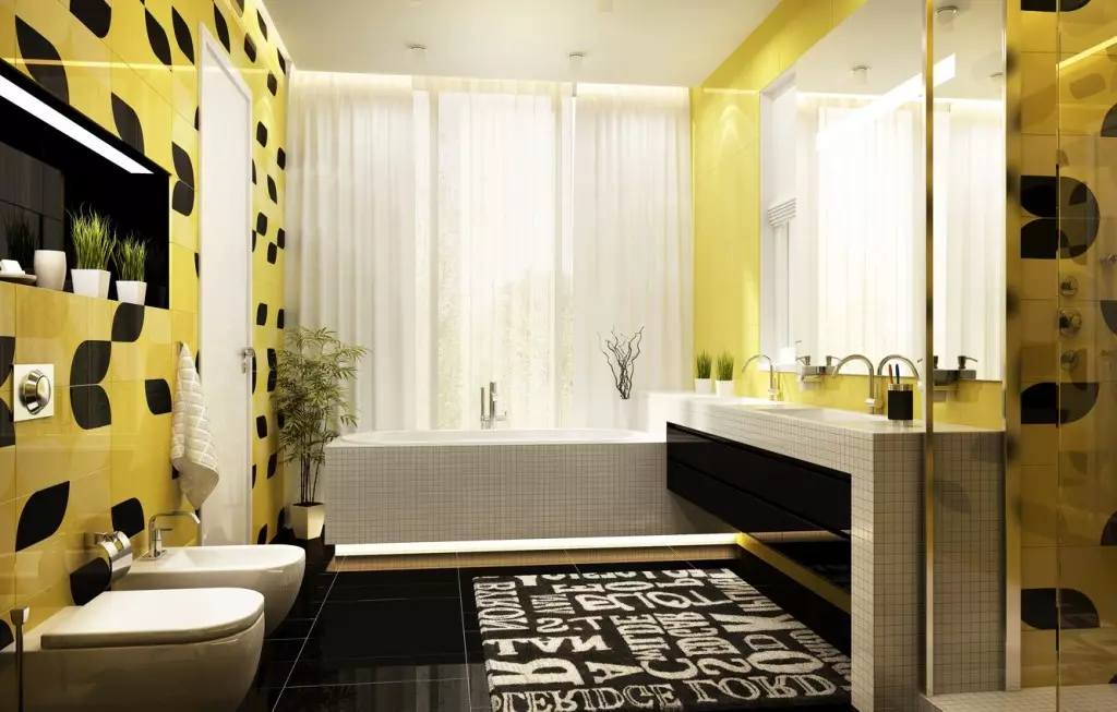 Kollane vannituba (60 fotot): kollased keraamilised plaadid vannitoa disainis ja muudes viimistlusmaterjalides 10280_38