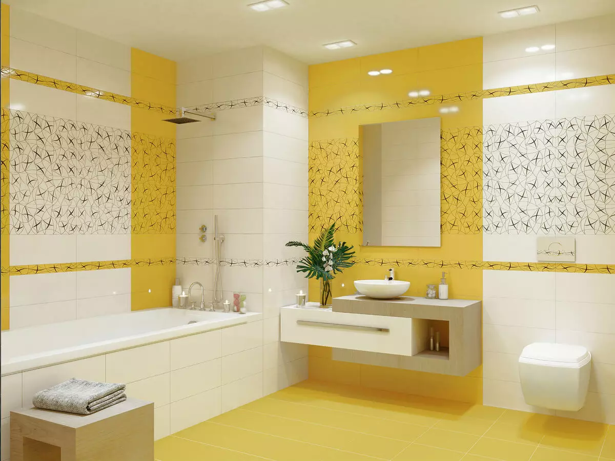 အဝါရောင်ရေချိုးခန်း (60 ဓာတ်ပုံများ): ရေချိုးခန်းဒီဇိုင်းနှင့်အခြားအပြီးသတ်ပစ္စည်းများအဝါရောင်ကြွေထည်များ 10280_9