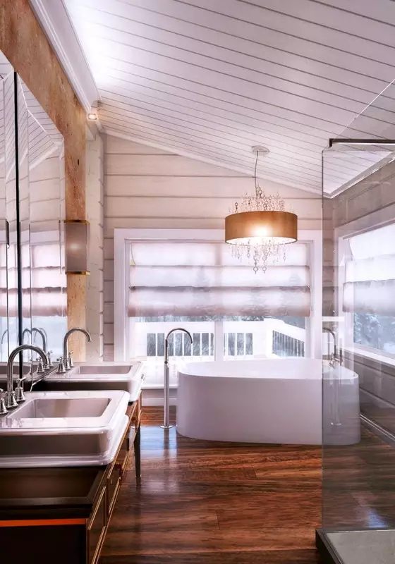 התקרה בחדר האמבטיה מפלסטיק (78 תמונות): אפשרויות לוחות תקרה מ PVC, פאנל תקרה רעיונות עיצוב בחדר האמבטיה 10282_12