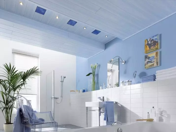 પ્લાસ્ટિક પેનલ્સ (78 ફોટા) માંથી બાથરૂમમાં છત: પીવીસીથી છત પેનલ્સ માટેના વિકલ્પો, બાથરૂમમાં પેનલ છત ડિઝાઇન વિચારો 10282_2