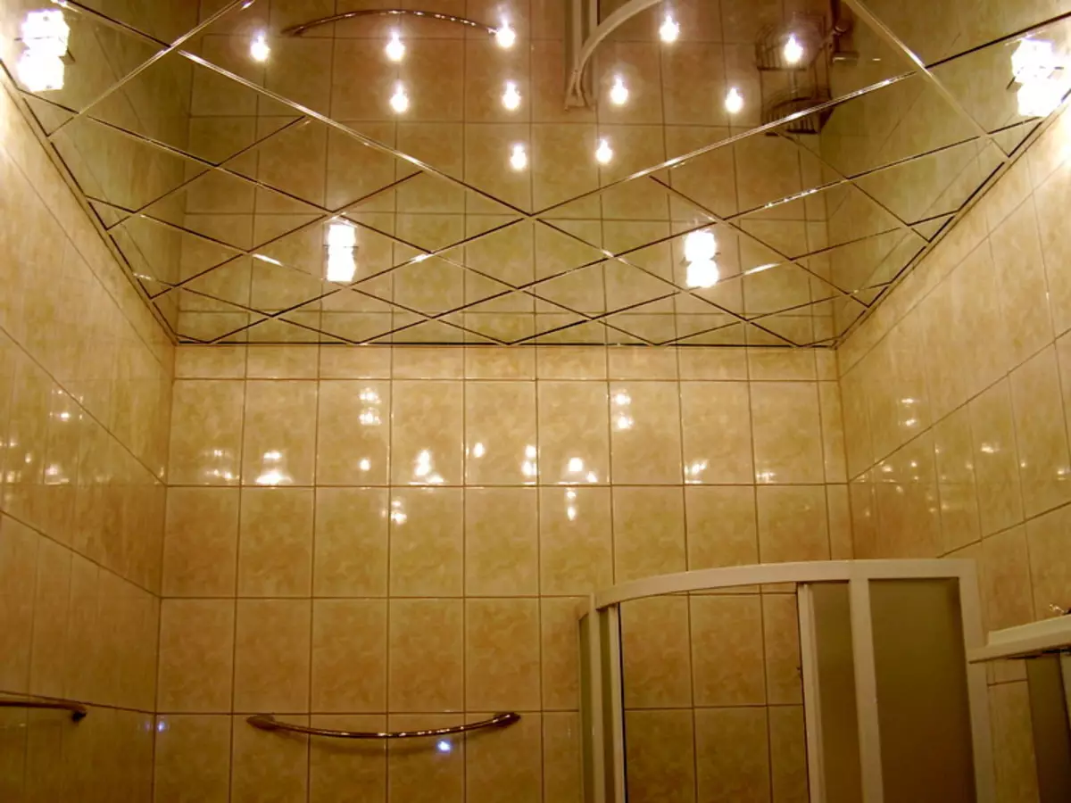 પ્લાસ્ટિક પેનલ્સ (78 ફોટા) માંથી બાથરૂમમાં છત: પીવીસીથી છત પેનલ્સ માટેના વિકલ્પો, બાથરૂમમાં પેનલ છત ડિઝાઇન વિચારો 10282_33