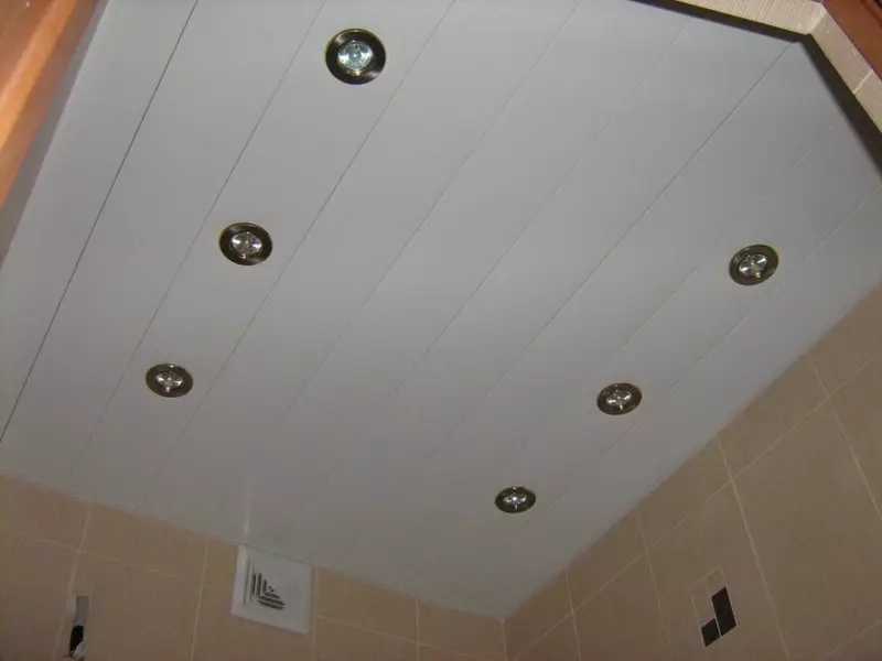 Trần nhà trong phòng tắm từ các tấm nhựa (78 ảnh): Tùy chọn cho tấm trần từ PVC, ý tưởng thiết kế trần bảng điều khiển trong phòng tắm 10282_40