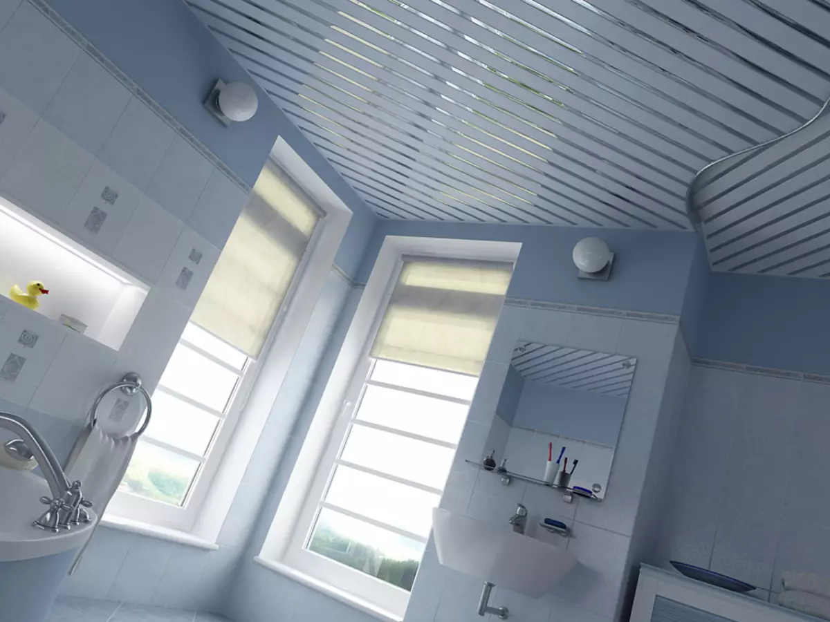 ჭერი აბაზანაში პლასტიკური პანელებიდან (78 ფოტო): PVC- სგან ჭერის პანელების პარამეტრები, პანელი ჭერის დიზაინის იდეები აბაზანაში 10282_41